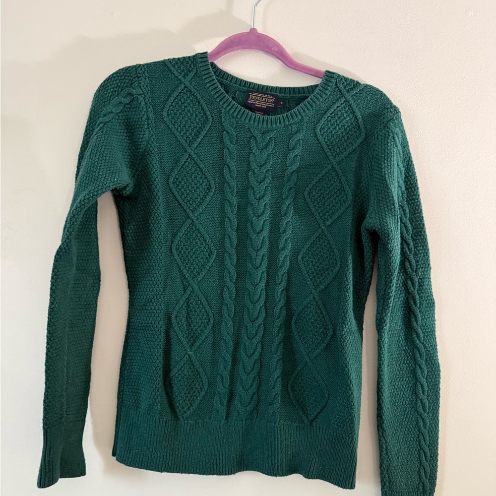 Pendleton Emerald Green Cable Knit Sweater Small Cotton/Cashmere